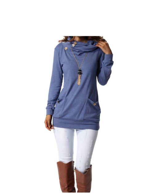 Womens Long Sleeve Button Cowl Neck